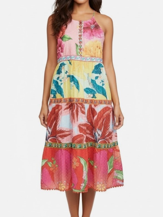 FARM Rio Dresses & Skirts - Farm Rio Tiered Cotton Tank Midi In Mixed Garden Floral Dress Size XSMALL